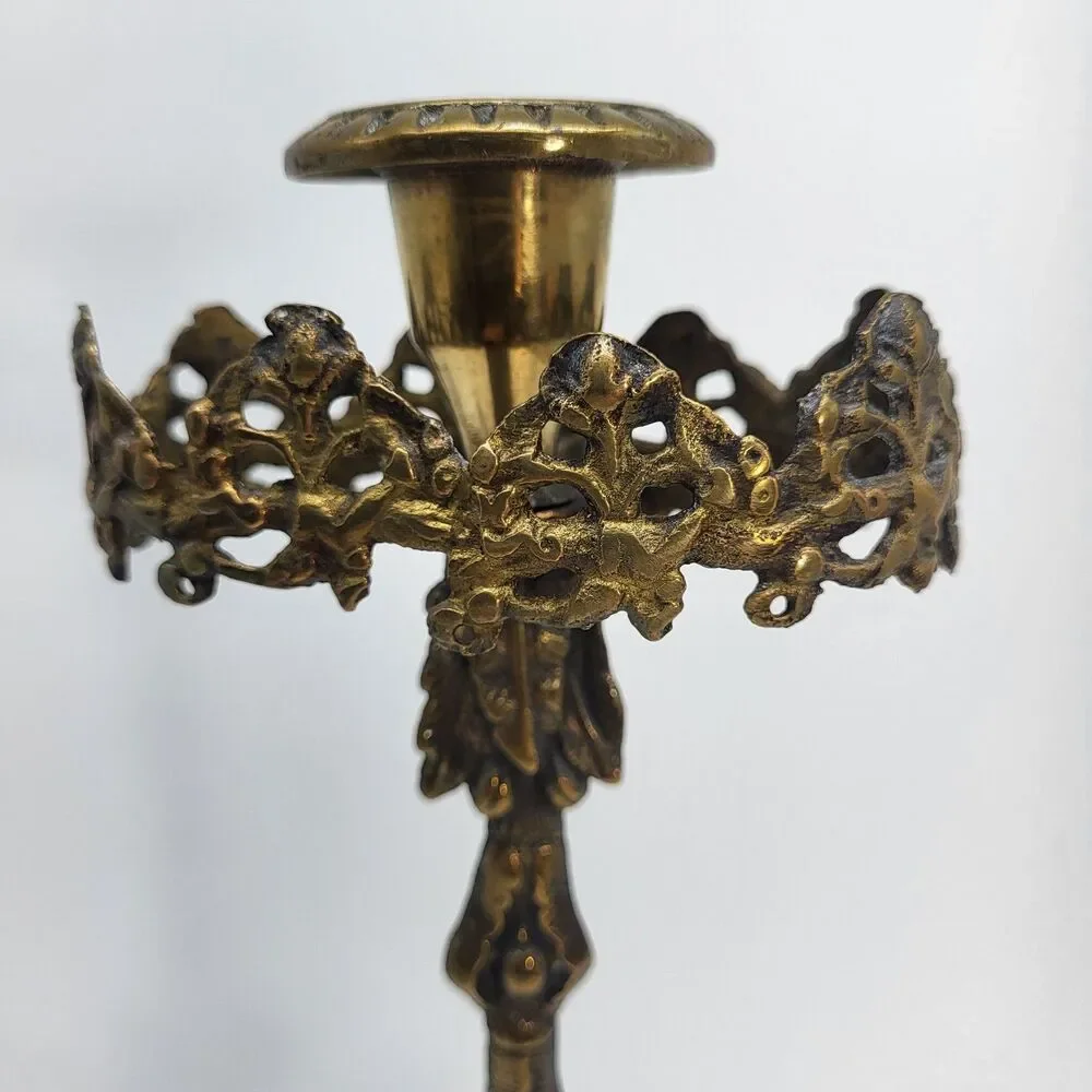Antique Paul & Virginia Girandole Candlestick Marble Base Brass Tone 16.5